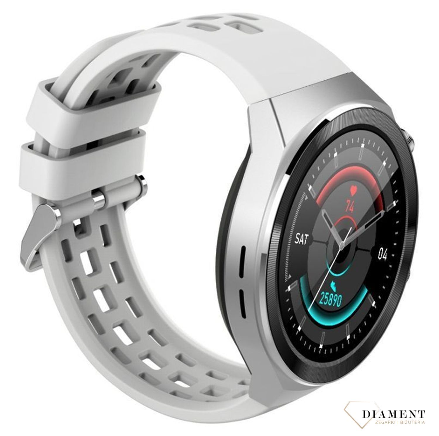 Smartwatch męski na białym pasku Rubicon RNCE68. Bluetooth. Zdalne rozmowy przez zegarek  (2).jpg